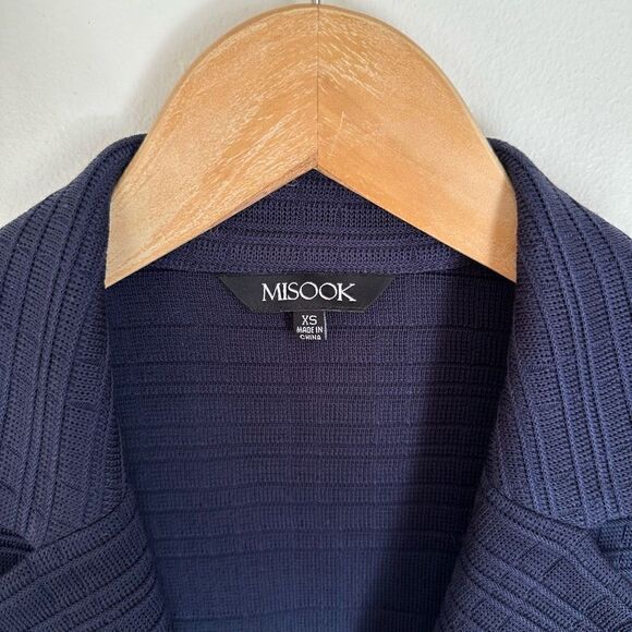 Misook Women’s Navy Knit Textured Single Hook Notched Collared Cardigan Blazer - Picture 5 of 8